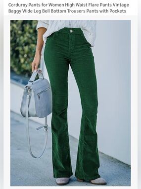 High-Waist Corduroy Flare Pants for Women - Green